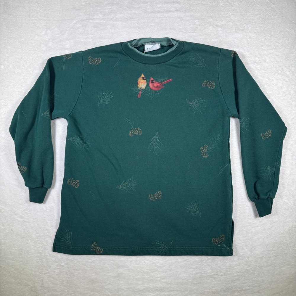 Vintage‎ National Wildlife Federation Cardinal Pinecone Sweatshirt Green Size M